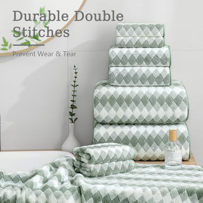 8 Piece Bathroom Towel Set Green |2 Oversized Large Bath Towels Sheet,2 Hand Towels and 4 Washcloths| 600GSM Ultra Soft Luxury Premium Towel Set Highly Absorbent Quick Dry Hotel Towel Collection - color: Diamond Green, size: 8 Piece Towel Set