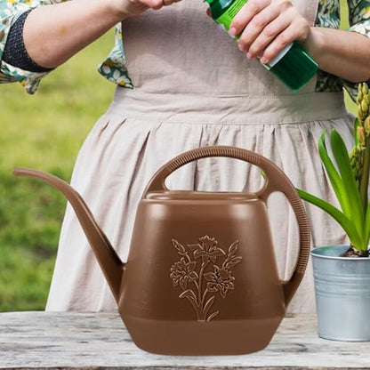 Long Spout Watering Can for Indoor Plants, Garden Watering Can with Thickened Plastic Body, Deep Gray Floral Design, Suitable for Houseplants and Balcony Gardening