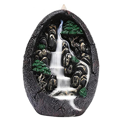 Backflow Incense Holder Resin Mountain Incense Burner Fountain Waterfall Incense Holders Home Decor with 120 Pcs Backflow Incense Cones 30 Pcs Incense Sticks (Waterfall) | Includes 120 Backflow Incense Cones, 30 Incense Sticks, Unique Waterfall Design