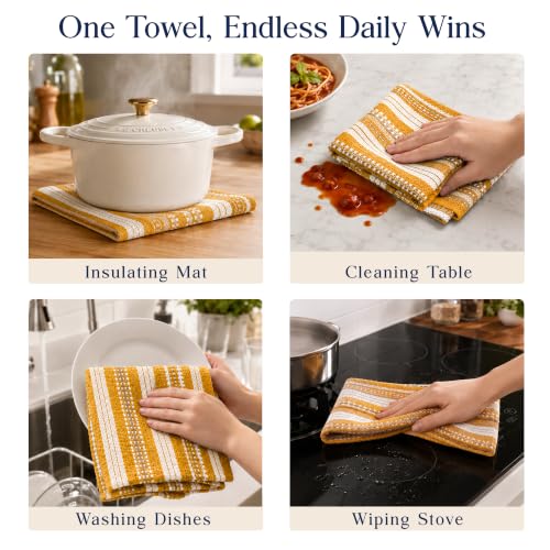 CLOUDLOOM Cotton Assorted Yellow Kitchen Towels with Loop, Set of 5, 16"x26" - color: Mustard Yellow