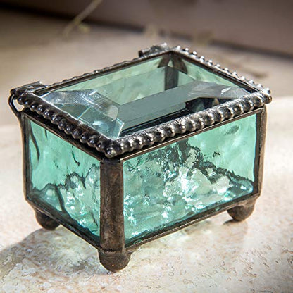 J Devlin Turquoise Stained Glass Ring Box Small Glass Keepsake Box | mall turquoise stained glass ring box for rings earrings charms tiny keepsakes and meaningful treasures - color: turquoise