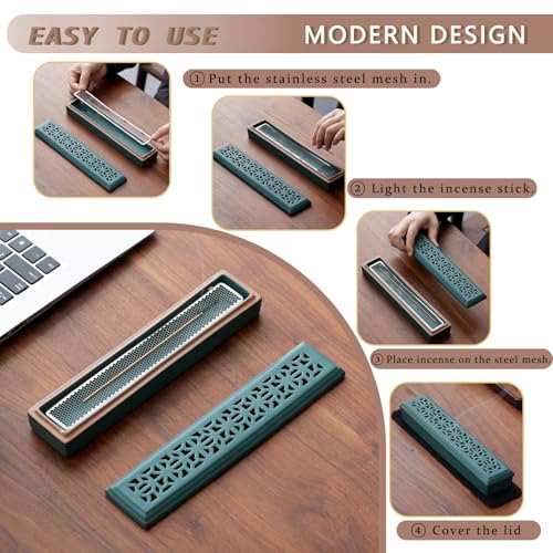 CEREMONY Incense Holder for Sticks, Ceramic Insence-Stick Holder Ash Catcher, Incense Holder Timkburner for Meditation Yoga Spa Room Incense Holder (Mesh-Green) - color: Mesh-green