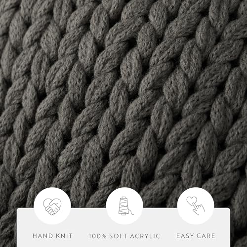 Merit Linens Chunky Knit Throw Blanket - One Size Gray - color: Chunky Hand-knit Gray