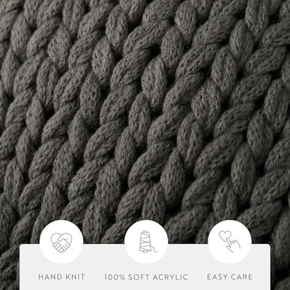 Merit Linens Chunky Knit Throw Blanket - One Size Gray - color: Chunky Hand-knit Gray