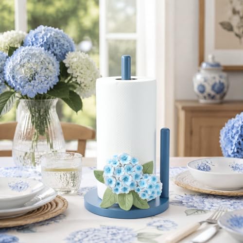 Hydrangea Paper Towel Holder Resin Blue Hydrangea Kitchen Decor Countertop Toilet Paper Towel Stand 12.5 Inch Floral Decorative Funny Stuff Gifts for Bathroom, Kitchen, Farmhouse, Home Decor - style: Hydrangea