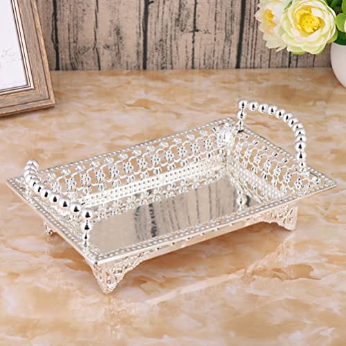 LIFKOME Cake Display Plate Silver Footed Fruit Basket Tray Metal Dessert Display Platter Decorative Snacks Plate Cake Serving Dish Appetizers Platter Tray for Home Party Kitchen