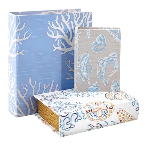 Jolitac Wooden Decorative Book Boxes 3 Pack - Vintage Style Secret Storage Boxes Handcrafted Wooden Storage Containers with Rustic Magnetic Closure for Jewelry & Keepsakes (Blue Ocean) - color: Blue