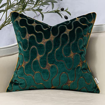 Green Square Throw Pillow Cover Wavy Velvet Cushion Cover Modern Zippered Pillowcase for Sofa Couch Bedroom Living Room Chair, 18 x 18 Inch - color: Green, size: 18" x 18" (Pack of 1)