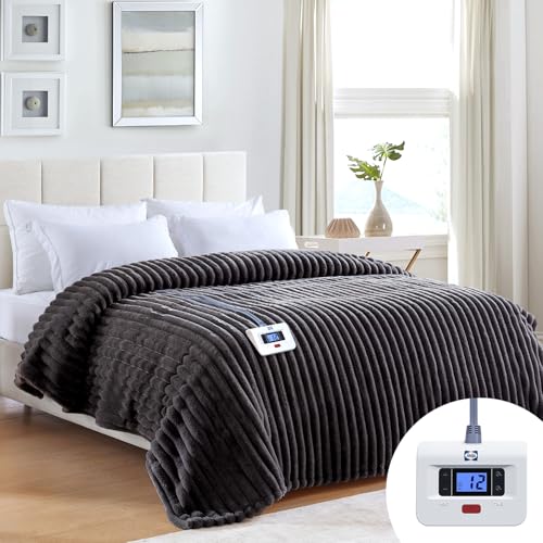 Sealy Electric Blanket Twin 62×84, Faux Fur to Sherpa, Charcoal | Heated Blanket with 10 Heating Levels, 1-12 Hours Auto Off, Overheat Protection, Machine Washable, ETC Certified - color: Charcoal, size: Twin Size 62" x 84"