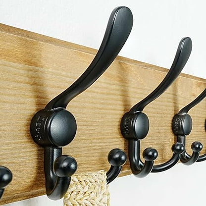 Coat Rack Wall Mount - Heavy-Duty Robust Barnwood-Style Wooden Wall Coat Hanger Hook Rail with 5 Triple Hooks for Winter Coats Hat Jacket Clothing, Weathered Brown & Black - color: Weathered Brown & Black, size: L=17.4"