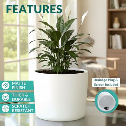 9 Inch Matte White Ceramic Planter with Drainage - Ceramic Plant Pots for Indoor, White Indoor Planter, Flower Pot, 9 Inch Plant Pot