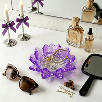 Crystal Flower Jewelry Tray, 1, 6.3" Purple | Transparent, For Rings, Earrings, Necklaces, Keys, Decorative Trinket Dish, For Vanity Dresser Nightstand - size: 6.3"(W)- Purple