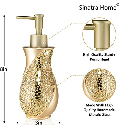 Zahari Home Sinatra Soap Dispenser/Lotion Pump Unique Design Bling Glass Mosaic Décor, Gold - color: Gold
