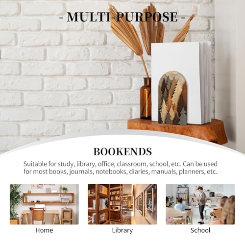 Simple Pine Trees and Mountain Shapes Bookends for Shelves 2 Pcs Wooden Book Stopper Organizer for Home Office Libraries