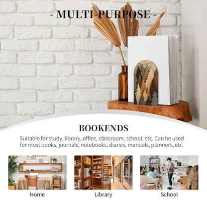 Simple Pine Trees and Mountain Shapes Bookends for Shelves 2 Pcs Wooden Book Stopper Organizer for Home Office Libraries