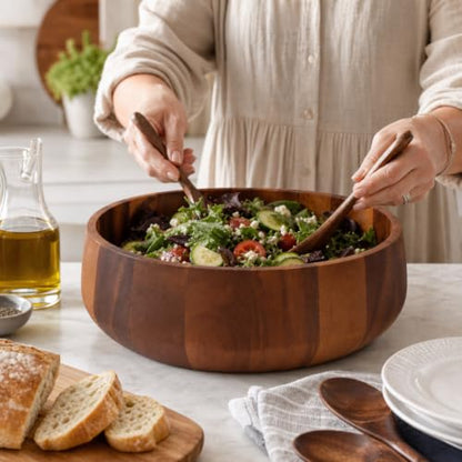 Arthur Court Modern Round Acacia Wood Serving Bowl for Fruits and Salads 4.5" H x 11" Diameter - size: 4.5 inch Tall x 11 Diameter