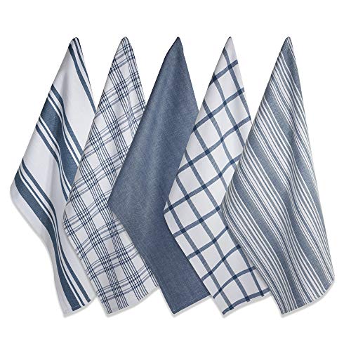 DII Assorted Woven, Kitchen Dishtowel Set, 18x28, Stone Blue, 5 Piece - color: Stone Blue