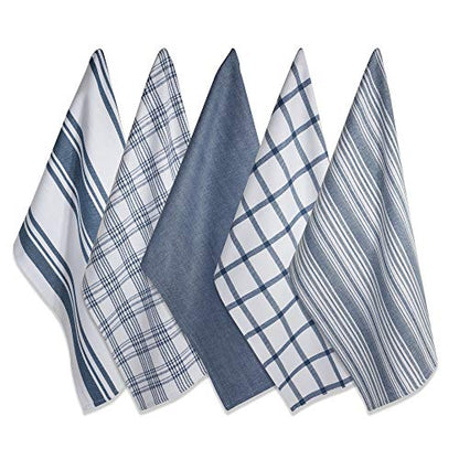 DII Assorted Woven, Kitchen Dishtowel Set, 18x28, Stone Blue, 5 Piece - color: Stone Blue