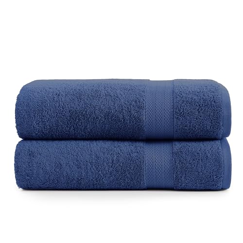 LANE LINEN Bath Sheet Set 100% Cotton 2 Pack Oversized Soft - Navy | Oversized Bath Towels - Coordinated Colors, Everyday Durability, OEKO-TEX Certified, Ring-Spun Durability, Generously Sized - color: 07: Navy Blue, size: 2 Piece Bath Sheets