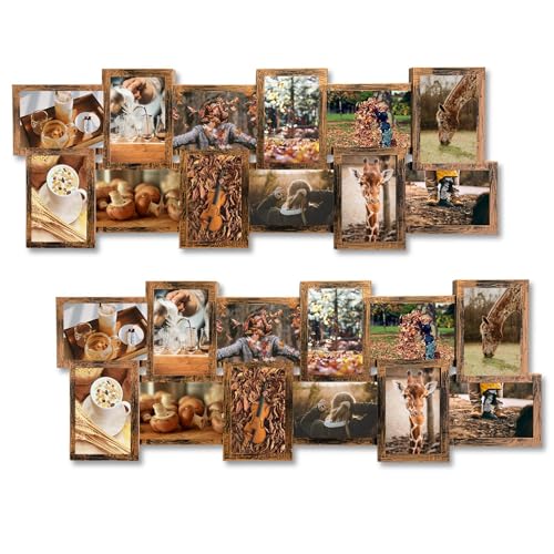 J.M.Deco 2 Pack - 4x6 picture frame Collage for Wall Decor, 12 Opening Collage Photo Frames Wall Hanging, One-piece, Black Brushed Brown - color: Black Brushed Brown * Long