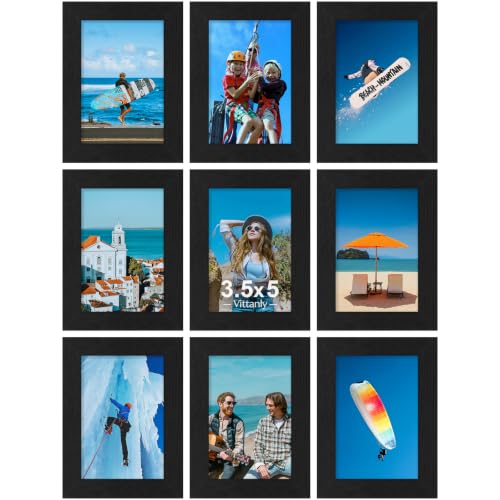 Vittanly 3.5x5 Picture Frames Set of 9 for Wall or Tabletop Display, Black | Display Pictures 3.5x5 without Mat, Small Photo Frames, Engineered Wood with Shatter Resistant Plexiglass - color: Black, size: 3.5x5