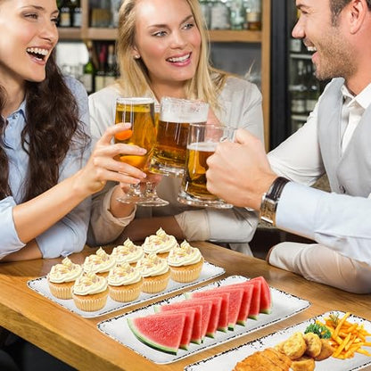 4-Pack 14" x 7" White Serving platter Set, Reusable Farmhouse Melamine Serving Platters for Cookie, Appetizer, Charcuterie, Snack, Party Food Display - Stackable Kitchen CounterTop Tray. - color: Farmhouse Rect Platter
