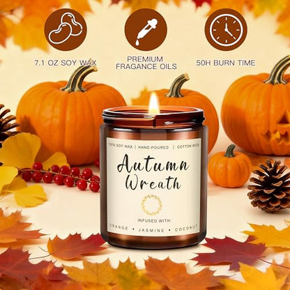 Candles for Home Scented, 6 x 3.5 oz Soy Wax & 150 Hours Long Lasting Fall Candles, Gifts for Women Birthday Thanksgiving Day Merry Christmas - color: Autumn Wreath/Cinnamon&Pumpkin/Season/Apple Pi/Pumpkin Waffles/Lakeside Leaves