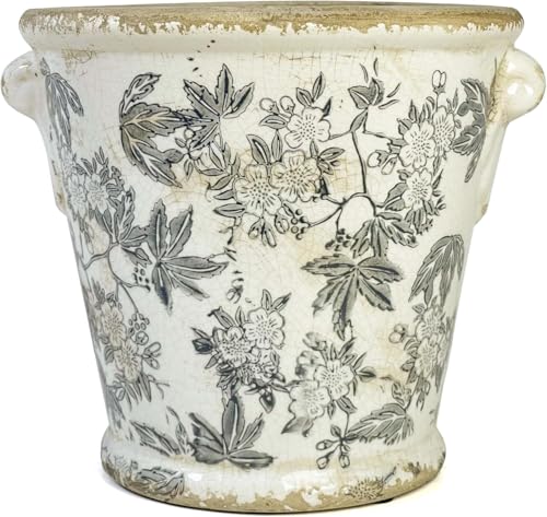 Vintage Planter Tuscan Flower Pot Container Ceramic Ice Crack Planter Grey | Plant Pot with Drainge Hole, Decorative Planter for Indoor and Outdoor, Tuscan Decor Vase, Gardening Gift - color: Gray