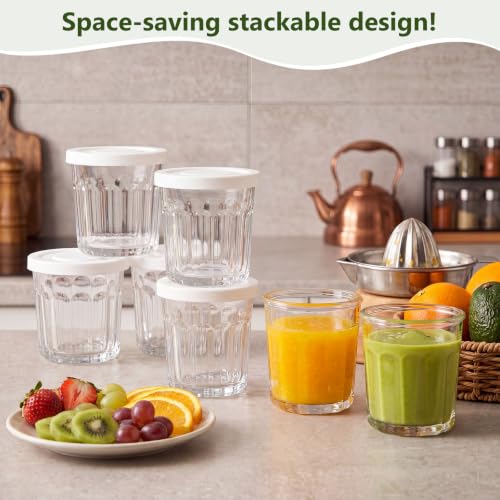 Suclain Glass Cups with Lids Set of 6, 13.5 oz Thick Drinking Glasses, Heavy Duty Tumblers with Leak Proof Lids, Clear Glassware for Cold Drinks, Iced Coffee (White) - color: White
