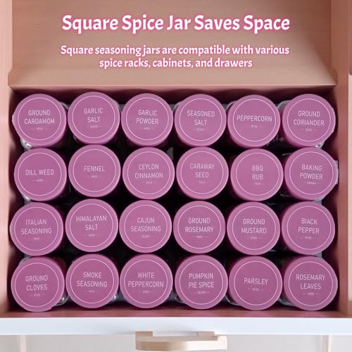 Pink Spice Jars with Labels - 24 Glass Spice with Shaker Lids & Airtight Plastic Caps - 4oz Complete Seasoning Containers Organizer Set for Cabinet, Drawer & Rack (Deeppink) - color: Deeppink