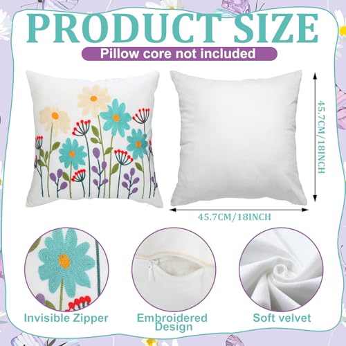 Hahafelt 2Pcs Spring Floral Embroidered Decorative Throw Pillow Covers 18"x 18" Daisy Flower Pillow Covers with Zipper Farmhouse Cushion Cases for Bed Couch Sofa Living Room Bedroom Decor Gift - style: Daisy