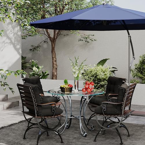 Outdoor Chair Cushions 42x21x4 Inch Set of 2, Black | Patio Cushions for Dining Rocking Chairs, High Back Soft Seat Pad with Ties, Waterproof Fade Resistant, Indoor Outside Use - color: Black