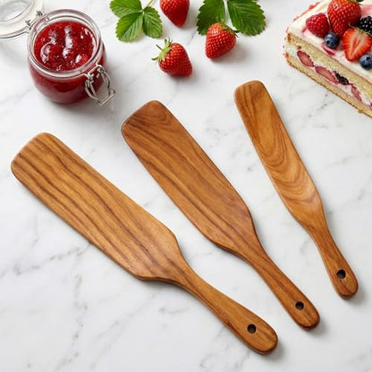 3 Pack Skinny Wooden Spurtle Set for Sourdough Starter Kit Accessories | Teak Wood Jar Spatula Sourdough Bread Baking Supplies Gift Spurtles Kitchen Tools Stirring Stick Spoon Dough Whisk Scraper - size: 3 Pieces