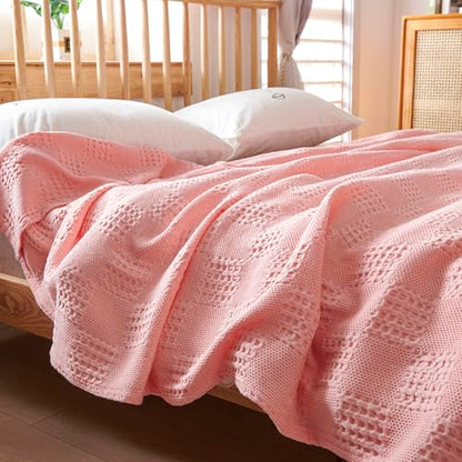 LGYKUMEG 100% Cotton Waffle Knit Blanket,Lightweight,Breathable and Soft, Waffle Weave Weave Throw Blankets for Single Bed and Couch,Pink, 100 x 150 cm / 39 x 59 inch - color: Pink, size: Throw 39x59 inch