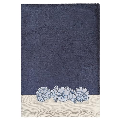 Seaside 4-Piece Luxury Towel Set, Sparkling Seashell Applique, Plush Turkish Cotton, Durable & Quick Dry, Nautical Bath Ensemble, 2 Bath 2 Hand Towels, Marine - color: Marine, size: 2 Pcs Bath 2 Pcs Hand Towel