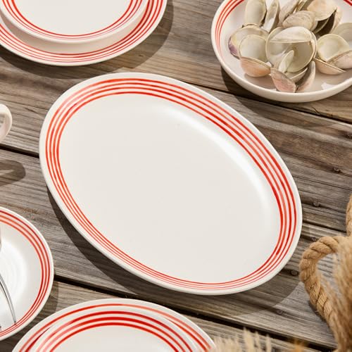 Certified International Dockside Red Oval Platter – 16 x 12 – Stylish Stoneware Serving Plate for Elegant Dinners & Gatherings. Ideal for presenting seafood, roast meats, appetizers, or baked goods.