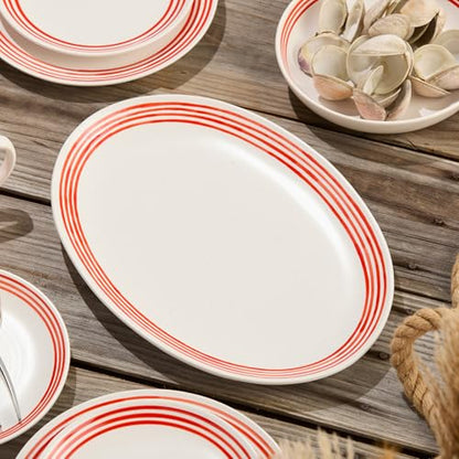 Certified International Dockside Red Oval Platter – 16 x 12 – Stylish Stoneware Serving Plate for Elegant Dinners & Gatherings. Ideal for presenting seafood, roast meats, appetizers, or baked goods.