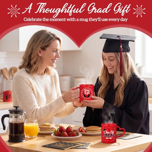 Pickmesh Graduation Coffee Mug Set of 6, 10 oz Red Ceramic Enamel Mugs with Handle, Class of 2026 & Congrats Grad Designs, Graduation Party Supplies, Grad Gift Cups for Coffee Tea Cocoa - color: Red, style: Graduation