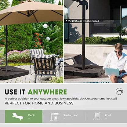 FRUITEAM Patio Cantilever Umbrella Base Weight, 4-Piece Offset Umbrella Base Stand Heavy Duty, Wind-Resistant, Water & Sand Filled Base Up to 180 LBS - color: Brown