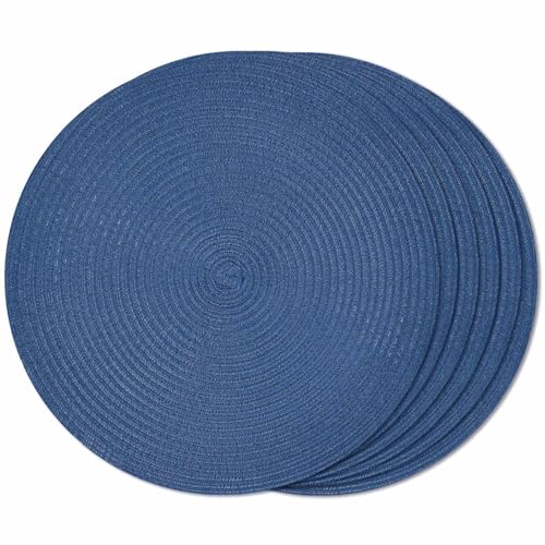 FunWheat Round Braided Placemats Set of 6 Place mats for Dining Tables Woven Heat Resistant Table Mats 15 inch (Blue,6pcs) - color: Solid Blue, size: 6pcs