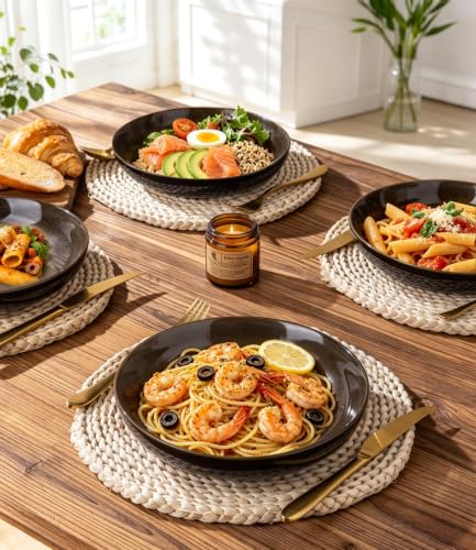 LERATIO 9.0" Ceramic Pasta Bowls Set of 4,38oz Large Stoneware Bowls Set | Reactive Glaze Serving Bowls Set,Wide Bowl for Pasta,Salad,Fruit & Noodles,Housewarming & Wedding Gift-Chestnut - color: Coffee, size: Set of 4