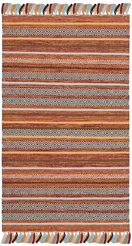 SAFAVIEH Montauk Collection Accent Rug - 3' x 5', Rust & Multi, Handmade Boho Stripe Fringe Cotton, Ideal for High Traffic Areas in Entryway, Living Room, Bedroom (MTK901D) - color: Rust/Multi, size: 3' x 5' (Rectangular)
