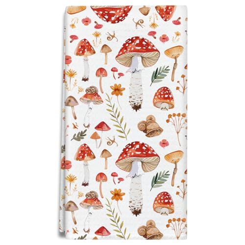 Mushroom Kitchen Towels and Dishcloths, Cute Botanic Farmhouse Decorative Hand Towel Drying Cloth for Bathroom Baking, Housewarming Gift for Friend, Woman, Hostess, 16x24 Inches -14 - color: Mushroom