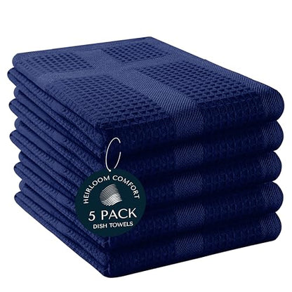 5 Pack Waffle Weave Kitchen Towels, 16x26 Inch, 100% Cotton Dishcloth Set, Super Absorbent, Fast Dry, Teal Towels, Soft Hand Towel, Dish Rags, Cleaning, Durable, Indigo Blue - color: Indigo Blue, style: 5 Pack