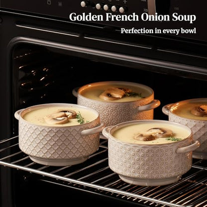 DOWAN Soup Bowls with Handles, Oven Safe French Onion Soup Bowls, 26 oz Large Soup Bowl for Chilli, Beef Stew, Ceramic Soup Crocks Set of 4, Microwave & Dishwasher Safe