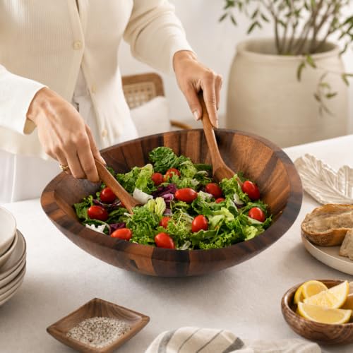 Arthur Court Large Acacia Wood Salad Serving Bowl - Modern Centerpiece for Fruits or Salads - 11 Inch Diameter 4 Inch Tall - size: 11 inches Diameter 4 Tall