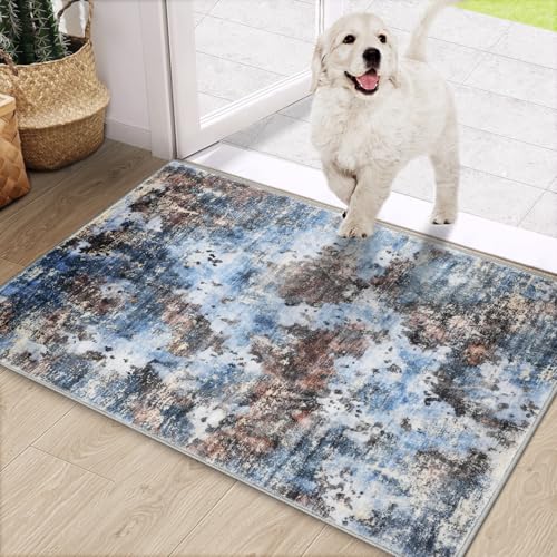COMSLE Indoor Door Mat Front for Entrance Faux Wool 20x32 Rug, Brown Rust | Absorbent Non Slip Modern Throw Rug for Entryway Hallway Muddy Paws - Pet Friendly, Machine Washable - color: Brown Rust, size: 1'8" x 2'8" (Rectangular)