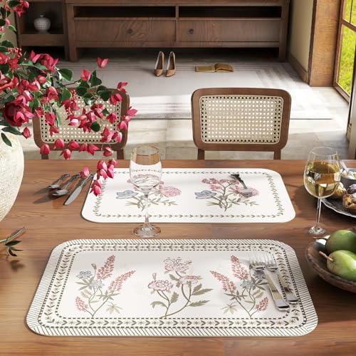 Vinyl Waterproof Placemats Set of 6 Rectangular,12"*17"-Helena C | Wipeable Beautiful Print Place Mats,Stain Resistant,Heat Resistant,Everyday Meals,Kitchen,Dinning,Holiday,Decor - color: Helena C