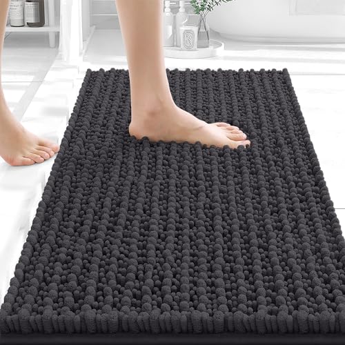 OLANLY Small Bathroom Rugs 24x16, Thick Soft Absorbent Chenille Bath Rugs | Dark Grey, Shaggy Bath Mat with Quick-Drying Rubber Backing, Washable for Floor, Tub and Shower, Home Decor Accessories - color: Dark Grey, size: 24" x 16"