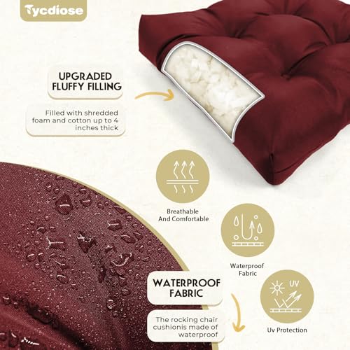 All Weather Waterproof Wicker Chair Cushions of 3 Pieces, Outdoor Wicker Chair Cushion for Patio Furniture Loveseat Settee Bench, 1 Loveseat and 2 U-Shaped Thickened Cushions, Red - color: Red